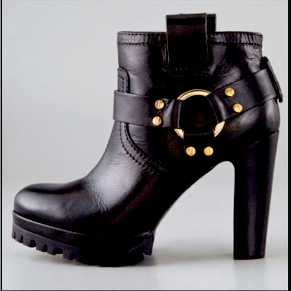 Tory Burch 9 Leather Rina Harness Platform Ankle Lug Boots